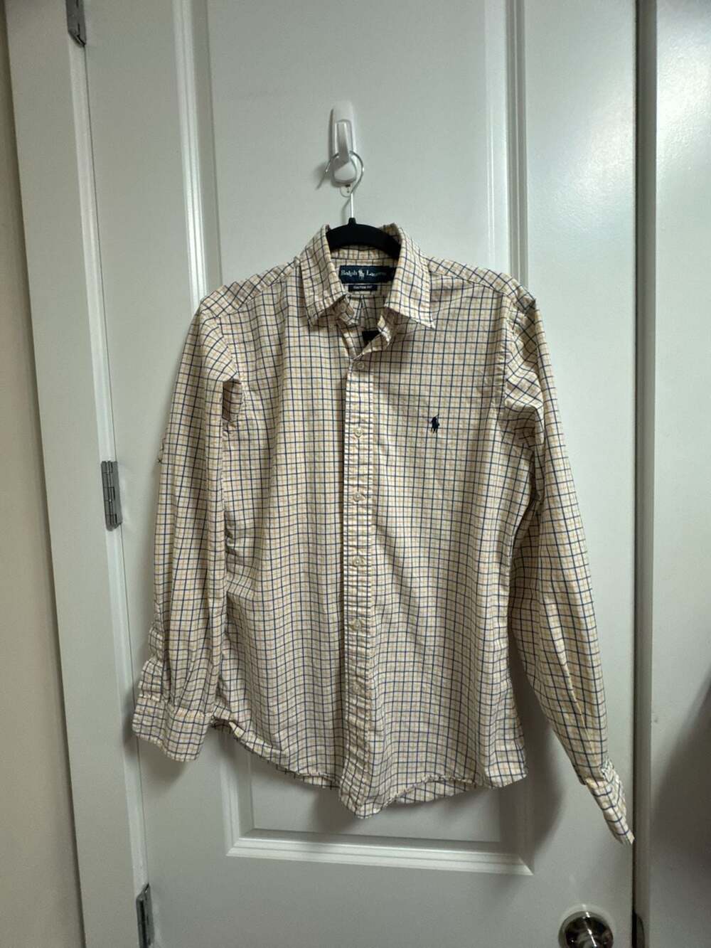 Men’s Ralph Lauren Custom Fit Plaid Shirt Size S Yellow Blue Long Sleeve